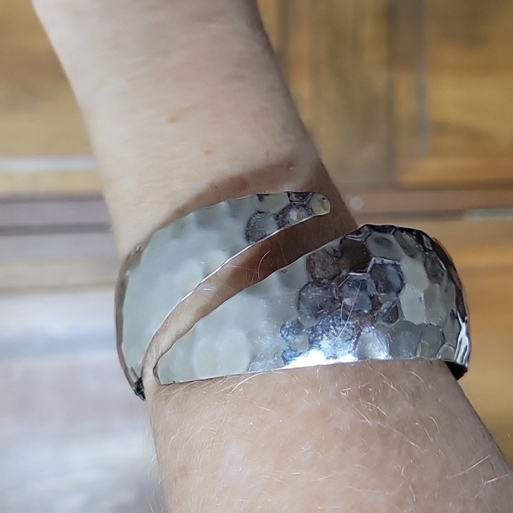 Hammered Metal Silver Tone Bangle Bracelet